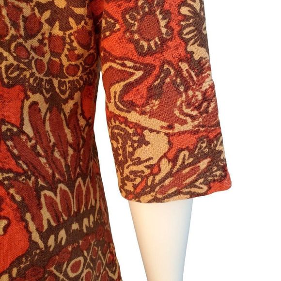 Vintage Cotton Canvas Kaftan Dress 60s 70s Fall Colors 14 16 - Picture 7 of 11